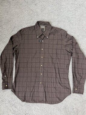Mastai Ferretti Italian Luxury Shirt - Men's Size 17 1/2/44 - Brown Plaid - VGUC